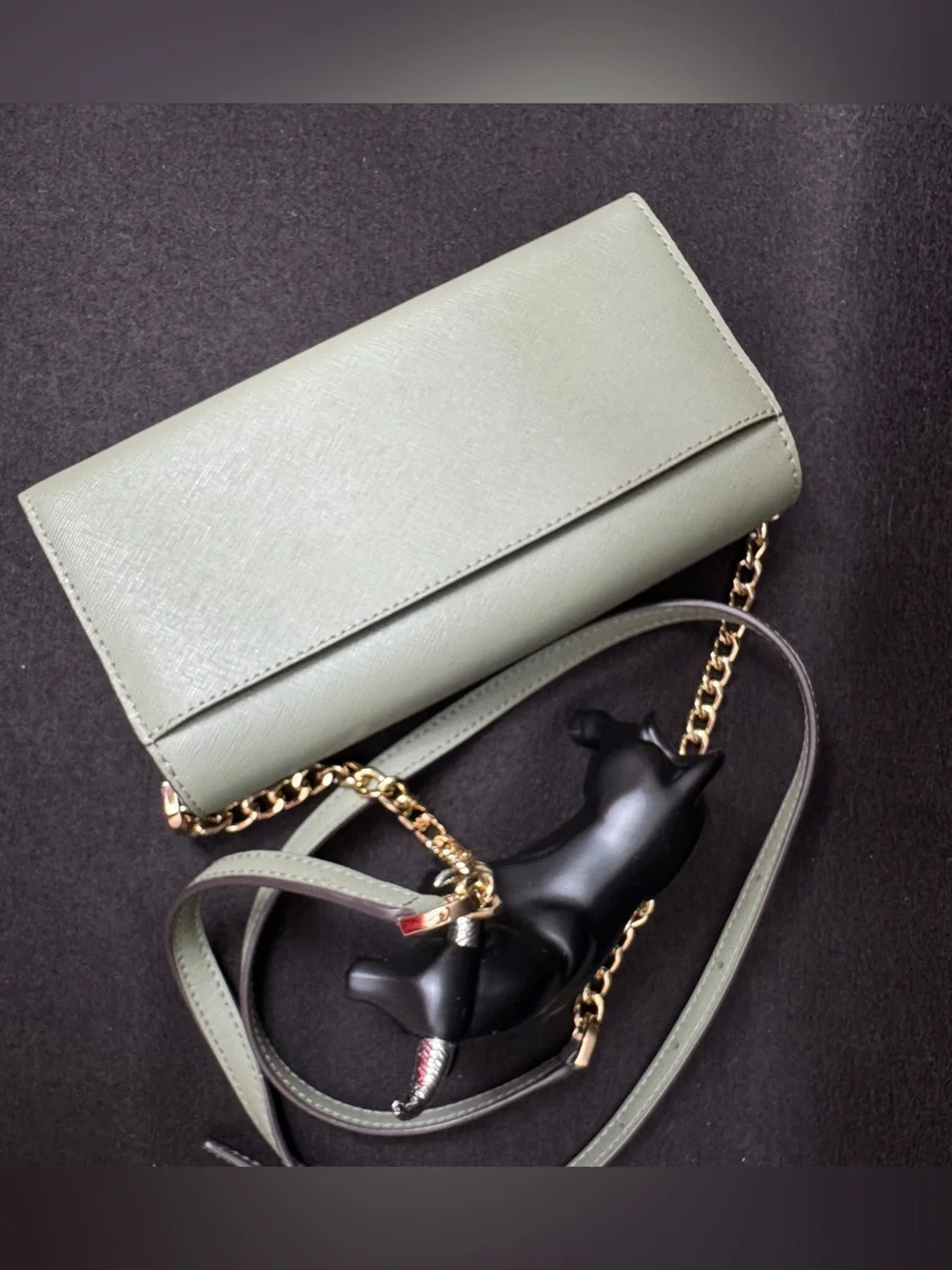 Michael Kors Sage Green Crossbody Wallet with Gold Chain